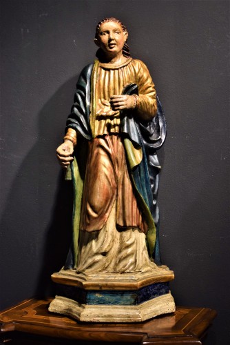 Saint martyr en bois peint et doré, France XVIIe siècle - Sculpture Style Louis XIV